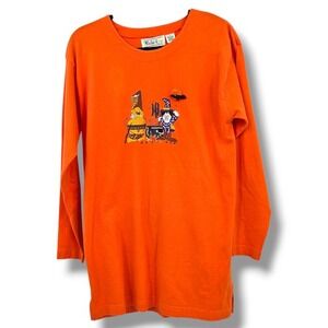 Vintage Malarkey Halloween T Shirt Witch Scarecrow Orange Long Sleeve Top‎